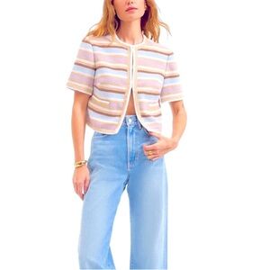 Veronica Beard NWT Wyatt Short-Sleeve striped Knit Jacket NEW size 12